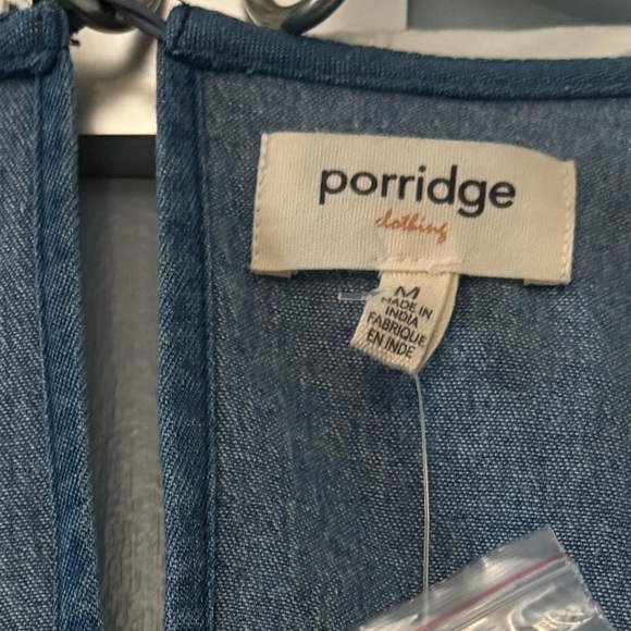 NWT M 100% Cotton Denim Porridge Anthropologie Midi Dress White Cotton Lace Trim - Picture 5 of 9